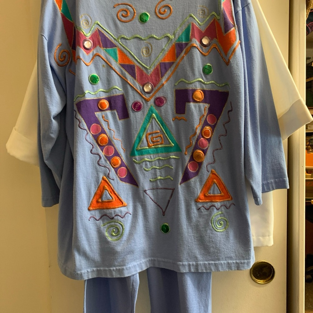 Vintage 80s Sweet Blondie Embroidered Pant Set Artsy Boho USA